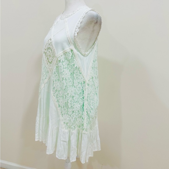 Oddy Women’s Lace Mint Cream Mini Dress‎ Size M Sleeveless - Picture 2 of 9